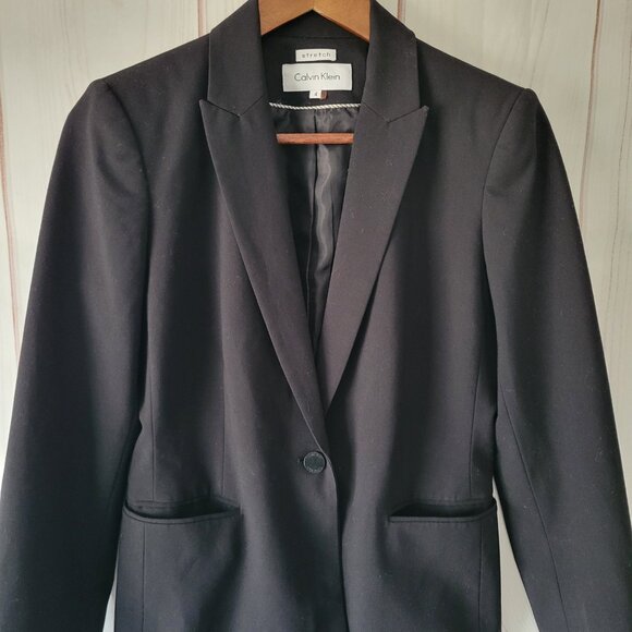 Calvin Klein One Button Knit Blazer, Women’s 4 Stretch, Black, Business Blazer - Picture 2 of 9
